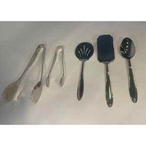 Lenox Stainless Steel Flatware 18/10 6 Serving Pieces Salad Tongs Serving Spoon
